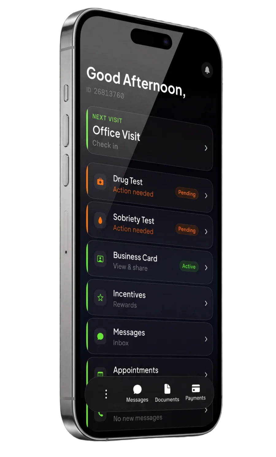 The Shadowtrack Enrollee app on a slanted iPhone