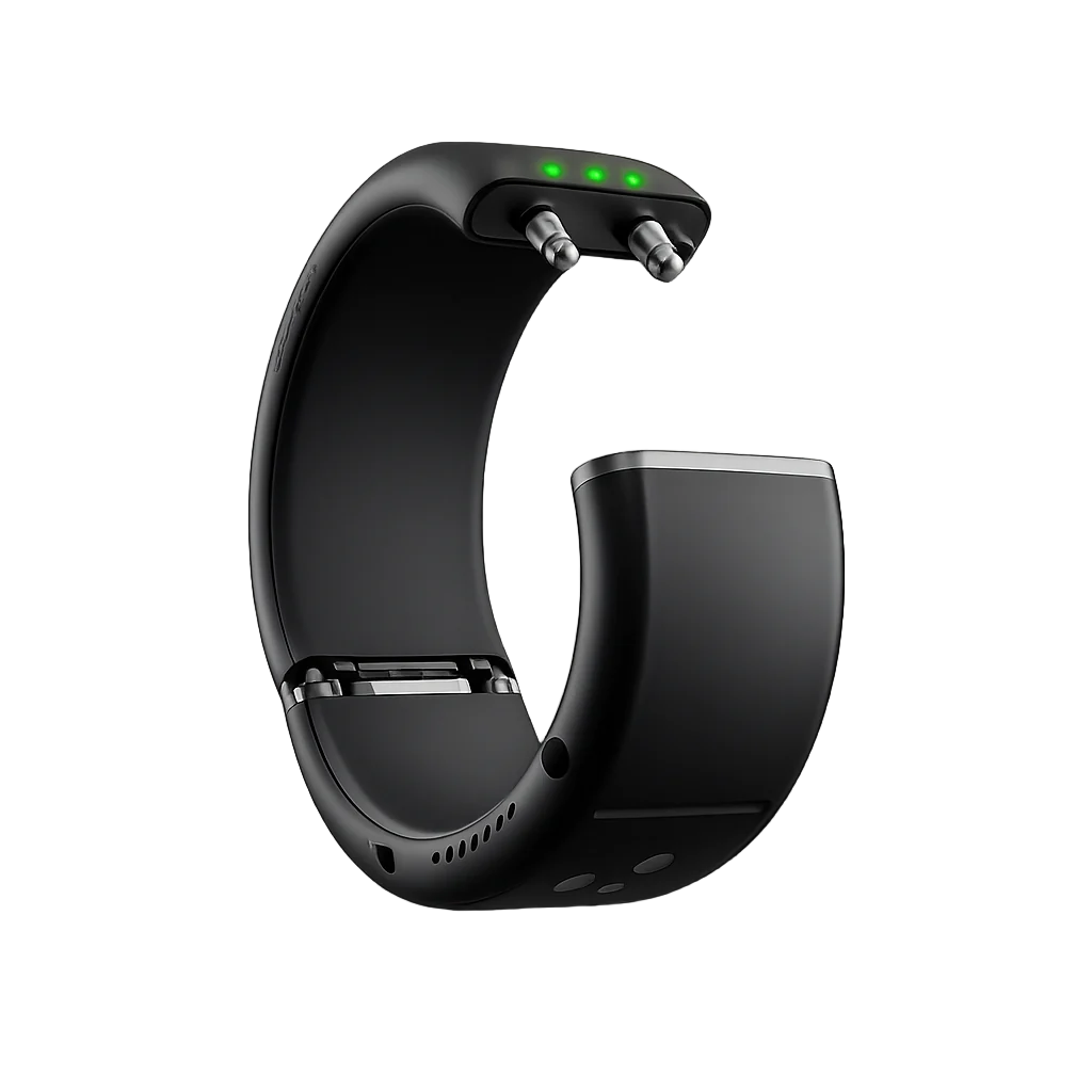 ShadowCuff tamper-resistant ankle GPS monitor with glowing green status LEDs